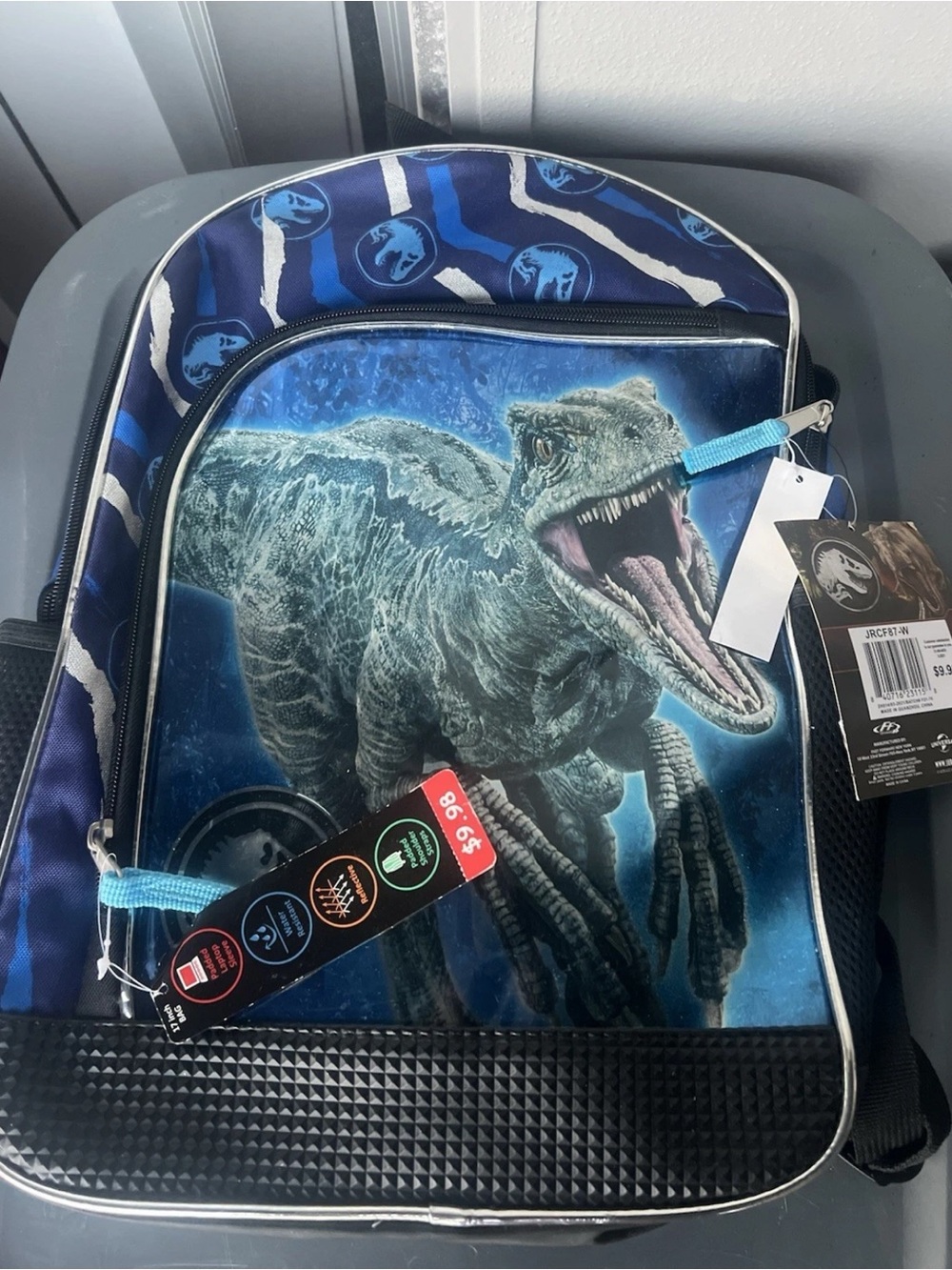 NEW Jurassic World Backpack Canvas School Book Bag Jurassic Park Blue Raptor